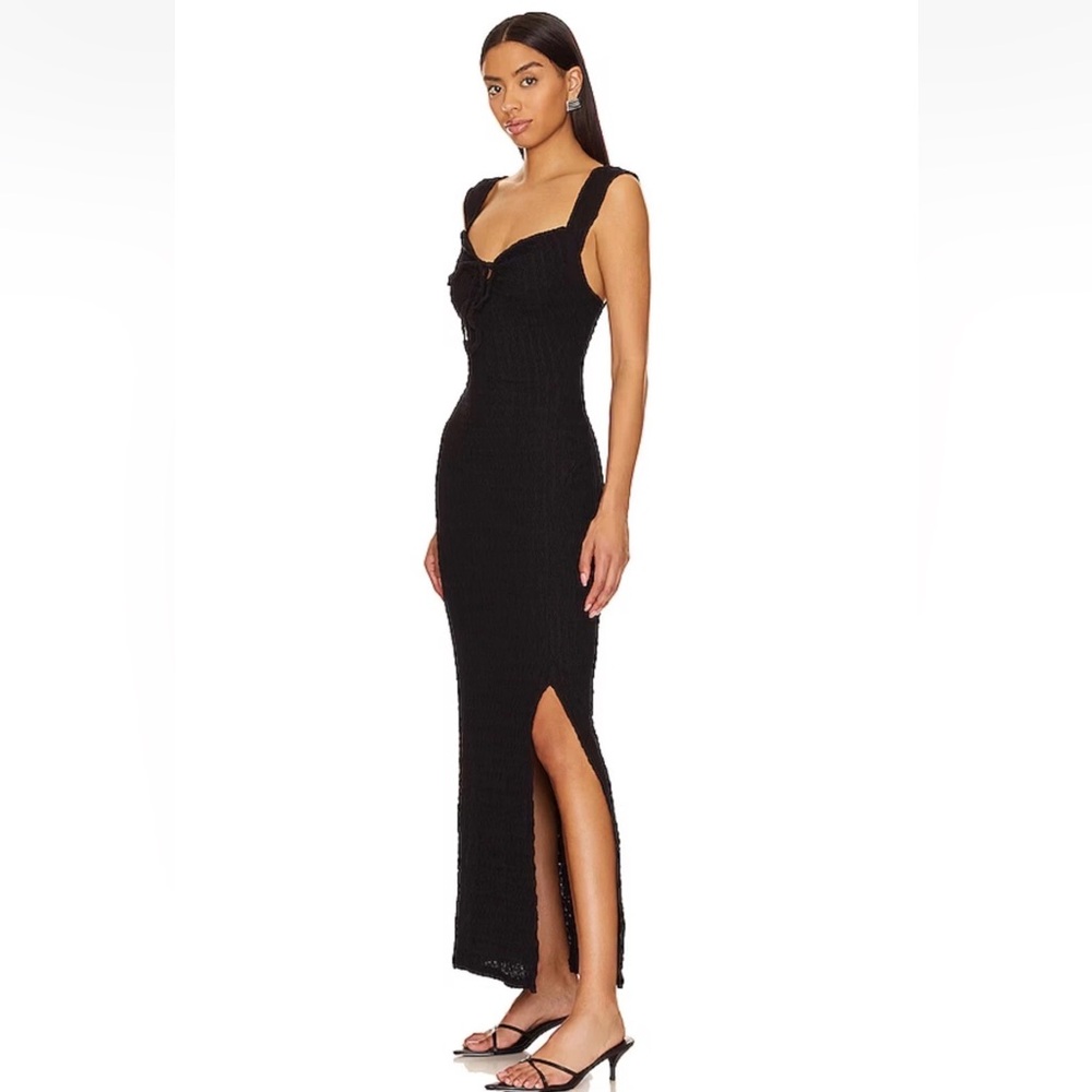 Free People Eleni Bodycon Maxi Dress Size M Black Smocked Side Slit - Picture 5 of 14